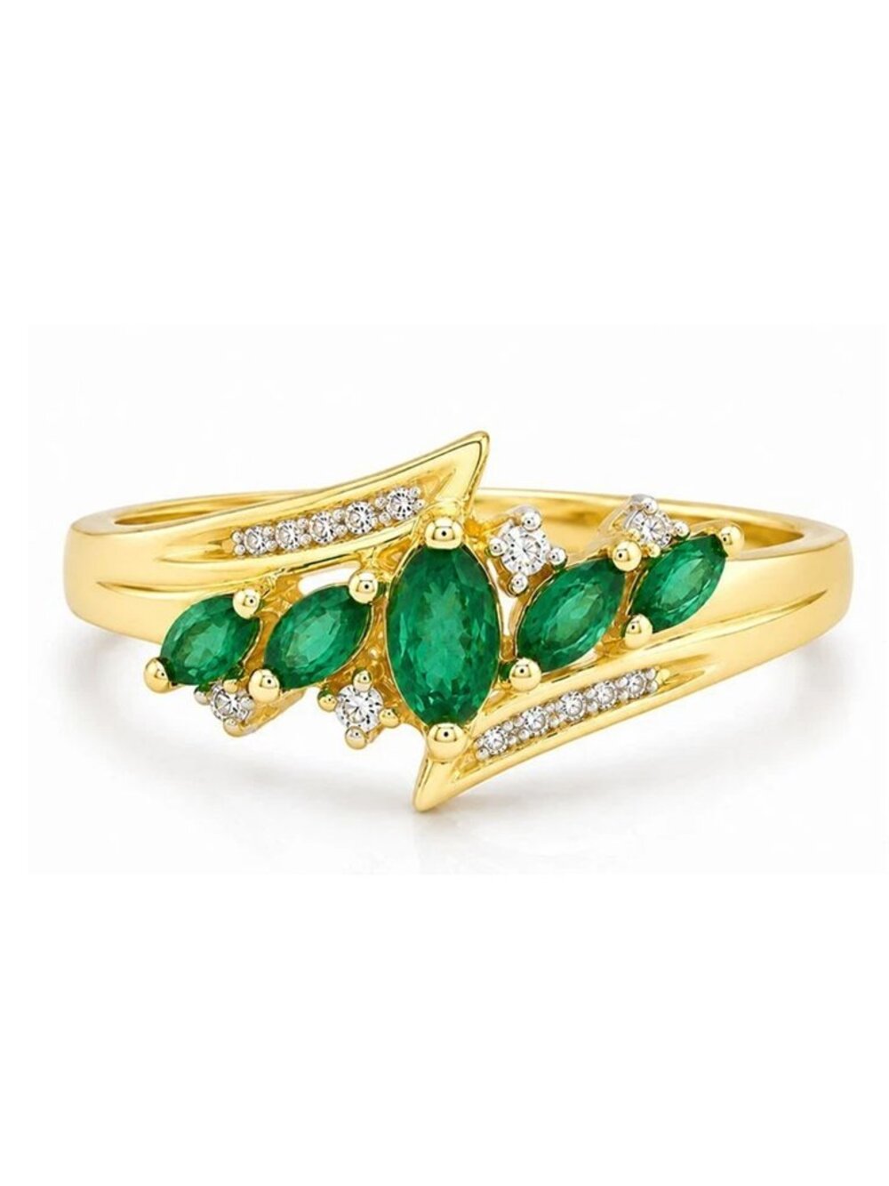 Genuine Emerald & Diamond Ring 14k Yellow Gold